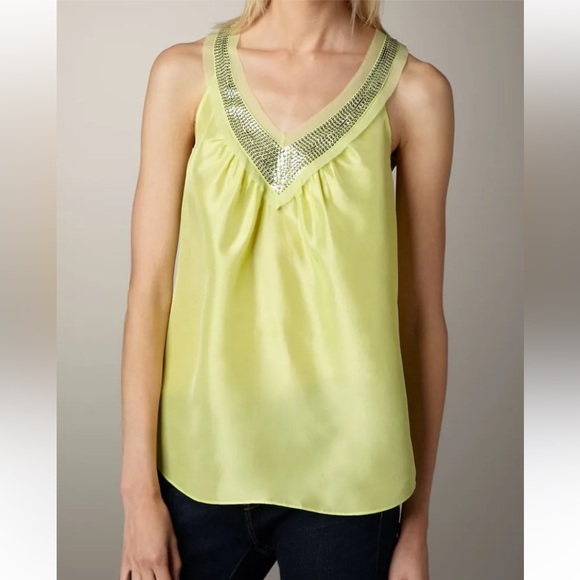 NWT Rebecca Taylor Silk Pastel Lime Sequin Blouse Tank Top - Picture 4 of 9